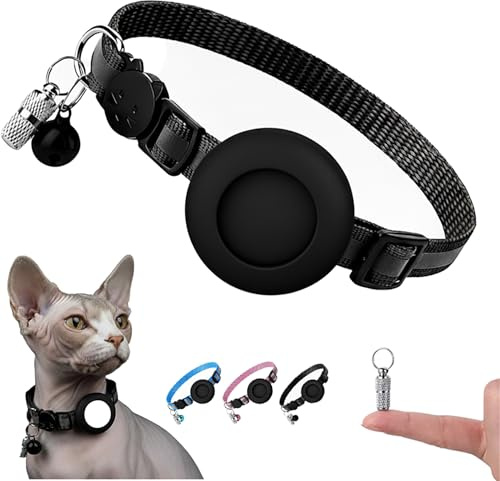 nobooao Airtag Cat Collar with Safety Breakaway Buckle, Silicone Air Tag Holder & Updateable ID Tag Capsule for Cats & Puppies(black)