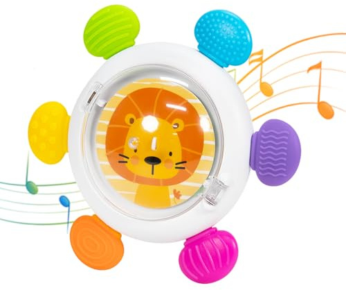 Beißring Baby mit Rassel & Saugnapf, 4-in-1 Weicher Silikon Zahnungshilfe & Multisensorisches Spielzeug, BPA-frei Beissring Baby mit Visuellen Förderkarten ab 3 Monate