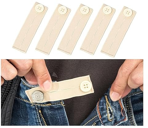 Waltonalice 5 stycken byxförlängning set elastisk midjeförlängning, knappförlängning, justerbar midja, midjeförlängning, knäppning, knappförlängning för byxor, shorts, jeans, kaki