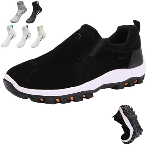 Chaussures orthopédiques pour homme - Chaussures de marche à enfiler avec soutien de la voûte plantaire - Chaussures d'extérieur légères - Chaussures de randonnée et de travail, Noir , 44 EU