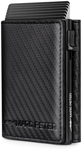 Marc Peter® Geldbörse Herren, Slim Wallet Geldbeutel mit Münzfach & RFID Schutz, Leder Portmonee, 8 Fächer für Kreditkarten, Kartenetui Herren - Carbon