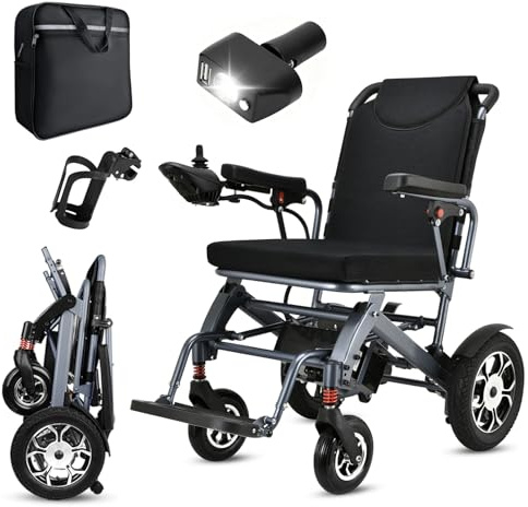 Fauteuil roulant électrique léger pliable pour seniors et adultes, autonomie de 24 km, capacité de charge de 100 kg, adapté aux pentes jusqu'à 12°, idéal pour les voyages et l'usage quotidien