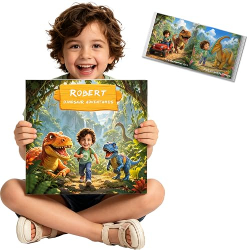 Livre d'images personnalisé pour enfants,Aventure de dinosaures-Nom et photo personnalisés,Cadeaux d'Halloween et de Noël pour enfant-Histoire captivante pour enfants (01 - L'aventure des dinosaures)