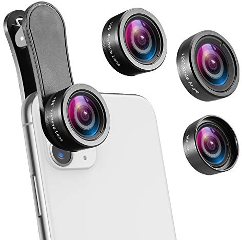 AMIR Phone Camera Lens, 198°Fisheye Lens, 120° Super Wide Angle 20X Macro for TIK Tok, Vlog Video, Clip on Phone for iPhone 12 12 Pro, 11, XS, XR 8 7 Plus 7, Samsung, Smartphones