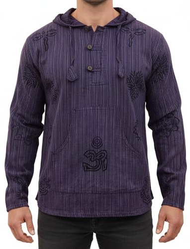 SHOPOHOLIC FASHION Hombre Deslavado Rayas Capucha Hippy Camisa de Abuelo