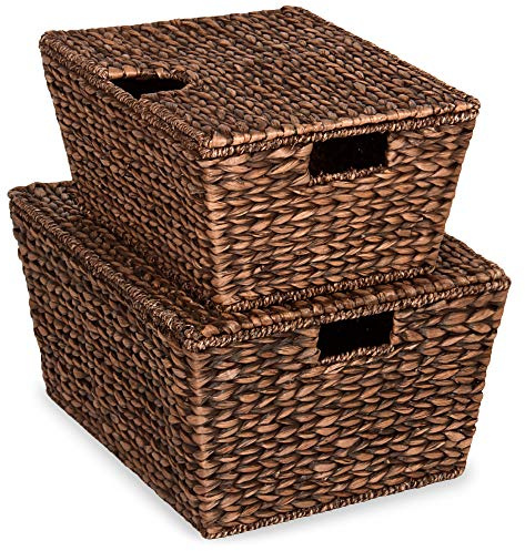 Best Choice Products Set of 2 XL Multipurpose Classic Water Hyacinth Chests Oversized Woven Tapered Storage Basket for Organization, Laundry, Decoration w/Attached Lid, Handle Holes
