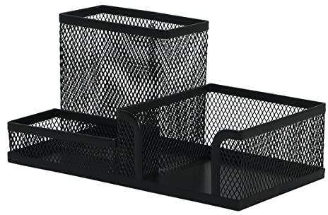 Q-Connect KF16572 Schreibtisch-Organizer/Schwarz/Schreibtischorganizer/Mesh Metall Büro-Organizer Desk Organizer/mit Gummifüßen/ 20,5 x 10,3 x 9,8 cm