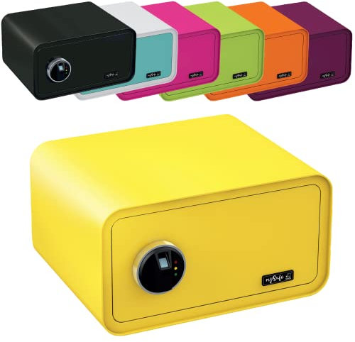 mySafe 430 Fingerprint | Biometrischer Tresor mit Fingerabdruck | 23x43x35cm | Möbeltresor | Stahltresor Doppelbolzenverriegelung | Safe mit Alarm und Notschlüssel | Wand- Bodentresor | Farbe Gelb