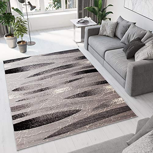 TAPISO Dream Teppich Wohnzimmer Kurzflor Modern Grau Hellgrau Streifen Linien Meliert Design Schlafzimmer Esszimmer Küche ÖKOTEX 300 x 400 cm