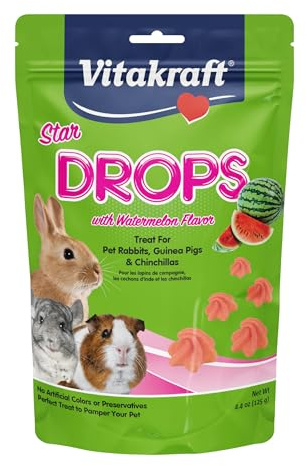Vitakraft Drops Rabbit Guinea Pig Hamster Treats Watermelon Flavor 4.4 Ounce Bag Delicious Yogurt Enriched Drops with Fruity Flavor Nutritious Small Animal Snacks for Rabbits Guinea Pigs and Hamsters