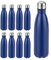 Relaxdays 9 x Trinkflasche Edelstahl, auslaufsicher, für Kalt- und Heißgetränke, Vakuum Isolierflasche 500 ml, Outdoor, blau