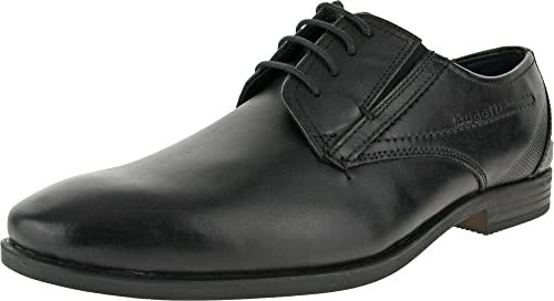 bugatti Business Halbschuh aus Leder, Derby mit Two-Tone-Finish, ergonomische Passform mit Gummizug, Schwarz, 48 EU