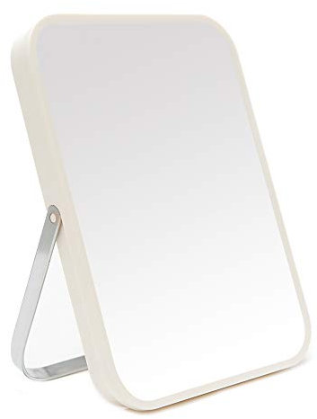 YEAKE Miroir de maquillage de table avec support en métal de 20 cm - Miroir pliable portable avec réglage à 90 degrés - Pour voyage et salle de bain (convient pour la douche/rasage) - Blanc
