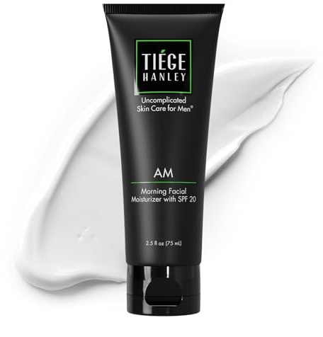 Tiege Hanley Morning Facial Moisturizer for Men (AM) | Lightweight, Hydrating & Safe for Sensitive Skin | Smoother & Softer Skin | SPF 20 Face Lotion | Contains Calendula & Plantain | 2.5 Ounce