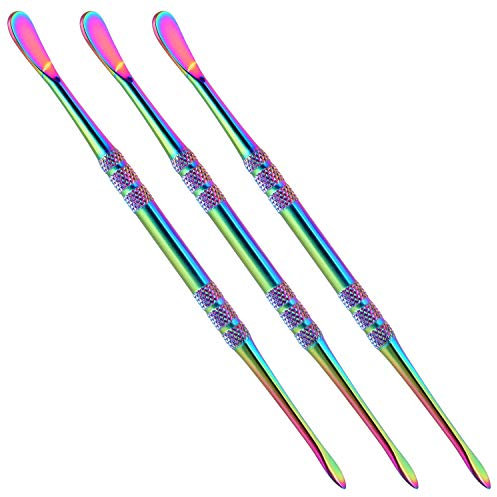 Mwoot 3 Stück Modellierwerkzeuge, Edelstahl Wachs Schnitzerei Werkzeug Set, Doppelseitiges Sculpting tool Spoon für DIY, Wax Carving Tool, Nail Gel Stir picker tool (Regenbogen)