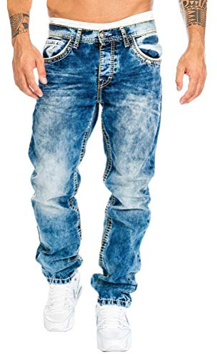 Tomwell Jean pour Hommes Pantalon Grandes Tailles Classique et élégant Straight Fit Jeans Denim A Bleu L