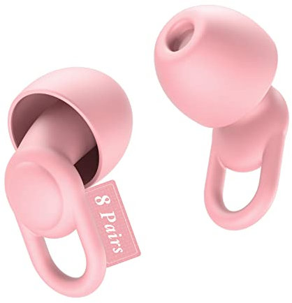 Silicone Ear Plugs for Sleep Noise Cancelling Noise Reusable Soft Comfortable Earplugs for Sleeping,Noise Sensitivity & Flights -16 Ear Tips in XS/S/M/L, 2 Travel Boxes - 33dB Noise Cancelling(Pink)