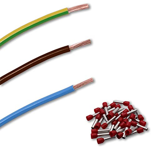 EBROM Verdrahtungssatz, Zählerschrank Verteilung, Aderleitung flexibel H07V-K 10 mm² (10 mm2) Farben: blau - braun - grün/gelb inkl. 20 x Aderendhülsen 18 mm ROT – Ihre Auswahl: 3 x 10 Meter SET