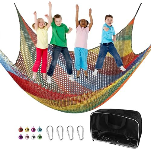 Toriexon Playground Safety Net 6.5' x 9.8', Double Layers Climbing Cargo Net for Kids, Multicolored Playground Net for Tree House, Obstacle Training, Back Yard