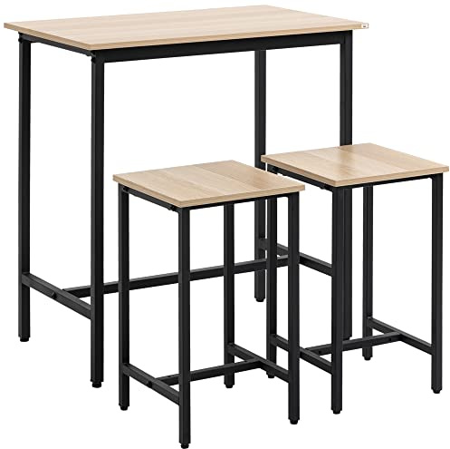 HOMCOM Ensemble de salle à manger 3 pièces Table de bar avec 2 chaises Ensemble de table à manger Ensemble de table de bar pour cuisine salle à manger bistro design industriel panneau de particules