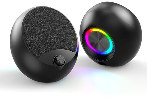 Smalody RGB Gaming Computer Lautsprecher für PC, Laptop, Mac, Desktop-Computer, Woofer-Lautsprecher, USB, 3,5 mm AUX-Eingänge, RGB-Lichter, Multimedia-Lautsprecher, Schwarz