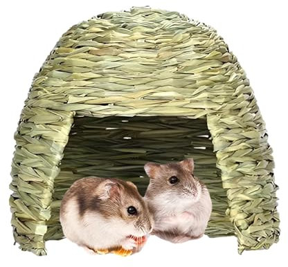 Meerschweinchenhaus, Hütte, Hausstall, Grashaus für Meerschweinchen, handgewebte Strohhütte, klappbares Kleintierversteck, Bett mit Doppelöffnungen, Spielhaus für Hasen