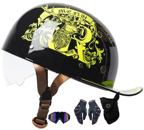 Kcolic Vintage Motorrad Baseball Cap Halbhelme, Retro Jethelm Halbschalenhelm Mit ECE Zulassung Mit Schnellverschluss Moped Halbschale Scooter-Helm G,XL=59-60CM