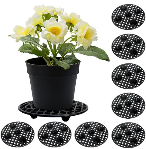 8 elevadores de macetas a nivel de planta, soporte resistente de 20 cm, patas negras para macetas de jardín, soporte para macetas de jardín, soporte para interiores y exteriores, protector de suelo (8