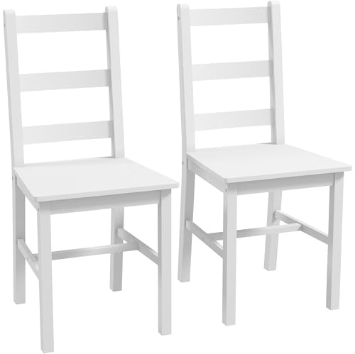 HOMCOM - Juego de 2 sillas de Comedor, Silla de Cocina, Madera Maciza, de Pino, Silla Blanca y Madera, Estilo campaña, Color Blanco