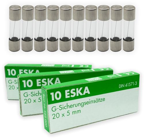 ESKA 8A Feinsicherungen 5x20mm Glassicherung | Träge Auslösecharakteristik für 220V / 230V / 250V AC | G-Sicherungseinsätze | 10 Stück | Eska Nr. 522.500