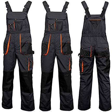 ART.MAS Classic Bib and Brace Dungaree Overalls, Pro Wear Workwear, Multipockets, Pocket For Knee Pads, Durable Triple Stitched Seams, 2 colors (52 (34-36inch), ORANGE)