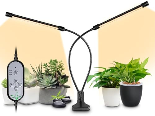 Lampe de croissance LED à spectre complet pour plantes d'intérieur - 36 LED à double tête - 5 niveaux d'intensité variable - Minuterie automatique 4/8/12 H - 3 modes d'éclairage - 4000 K
