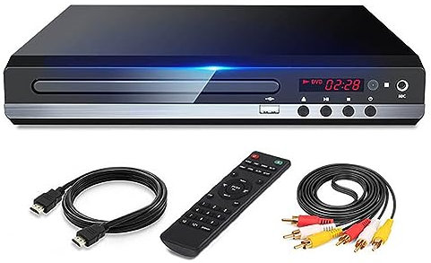 Yokomu 1080P HD DVD-spelare hem DVD-spelarbox för TV, alla regioner, DVD-CD-skivspelare, AV-utgång, EVD-spelare – EU-kontakt, svart