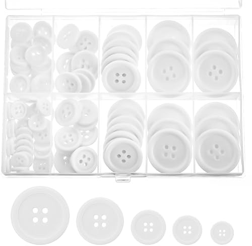 100 Pcs 4-Hole White Buttons Storage Box for Baby Cardigans, Sewing & Knitting - Round Resin Craft Buttons