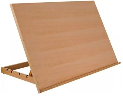 Adjustable Wooden Drawing Board Large Natural Wood Sketching Canvas Table, Portable Desktop Workstation Wooden Artist Table Top Board Stand for Watercolour Oil Painting Art Supplies Camping (42cm)