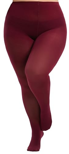 Viozocy Plus Size Tights for Women, Run-Resistant High Waist Oversize Pantyhose, Semi Opaque Nylon Tights 1X, 2X, 3X, 4X (3X, Burgundy)