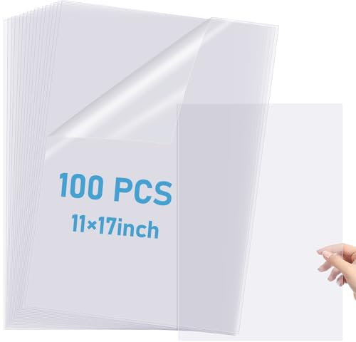 Timgle 11 x 17 Inch Waterproof Inkjet Transparency Film 100 Sheets Transparency Paper Sheets for Silk Screen Printing Transparent Printer Paper for Printers Overhead Projector Crafts 5 mil