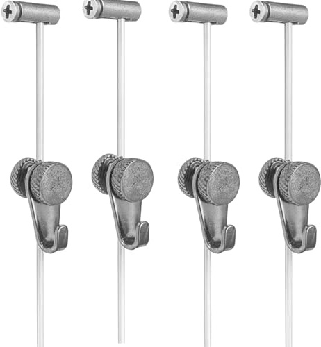 Cimaise pour Tableau 4 Unités – Cimaise Murale avec Fil Accroche Tableau Nylon 2 m, Supporte 15 kg – Système Cimaise Tableau pour Fixation Plafond ou Mur