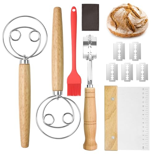 Set di 5 accessori per la cottura del pane, coltello da fornaio, per pasticceria per pane, lievito, accessori per pasticceria per pane, con 2 fruste danesi, coltello per impasto con 5 lame di ricambio