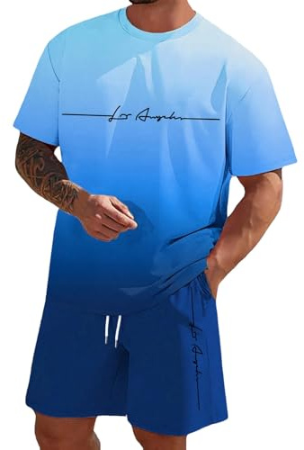 Tuta Uomo Completa Estiva LOS ANGELES Firmate Completo Girocollo Camicia e Pantaloni Corti Coordinato Set Sportivo Due Pezzi Moda Casual Comoda Tute da Ginnastica per Jogging Palestra Vacanza