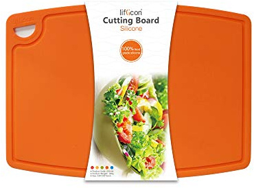 Liflicon Extra Large Thick Silicone Cutting Board 14.6'' x 10.43'' Chopping Board Flexible Cutting Mats Dishwasher Safe-Orange