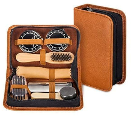 make it funwan Schuhputz-Set mit einem glatten und eleganten PU Etui, Schuhputz-Reise Set mit Bürste, bestehend aus 7 Teilen