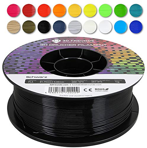 3D FREUNDE Premium PLA Filament 1,75mm, 1kg Spule | EU-Herstellung | Optimiert für 3D Drucker | Verbesserte Festigkeit | Biologisch Abbaubar | Präzision ±0,02mm | Einfaches Drucken - Schwarz
