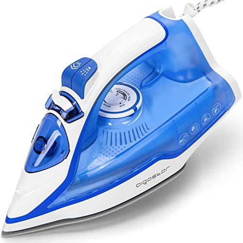 Aigostar Ferro da stiro a vapore da 2400W, piastra in ceramica con getto di vapore, stiratura a vapore a secco, funzione autopulente, anticalcare e antigoccia, Capacità serbatoio 210 ml - Smooth