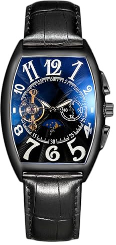 RORIOS Herr automatisk klocka mekanisk klocka med läderrem Tourbillon klocka skelett urtavla armbandsur för män, Svart B, 220mm, Klassisk