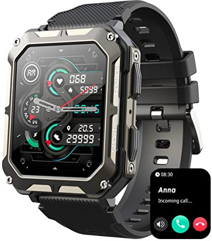 Smartwatch Herren mit Telefonfunktion Sportuhren IP68 Wasserdicht Militär Uhr 1,83 Zoll Fitnessuhr mit Blutdruckmessung 123 Sportmodi Outdoor Tactical Watch Military Smartwatches Schrittzähler