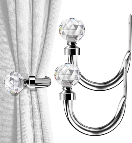 HIKMLK Crystal Curtain Holdbacks 2pcs, Metal Curtain Tieback Pull Back for Wall, Heavy Duty Side Holders Tie Backs for Drapes Drapery Window Home Decoration