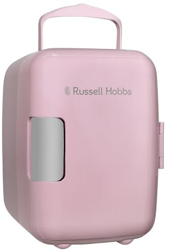Russell Hobbs 4L/6 Can Portable Mini Cooler & Warmer for Drinks, Cosmetics/Makeup/Skincare, AC/DC Power, Retro Style, Pink, For Bedroom, Home, Caravan, Car RH4CLR1001P