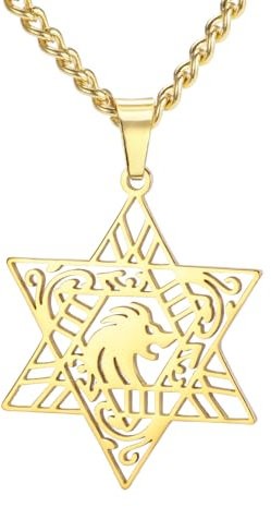 Dreamtimes Estrella de David Collar para hombre Estrella de David Collar con colgante de estrella judía para mujeres Joyería judía Joyería de estrella judía (Oro)