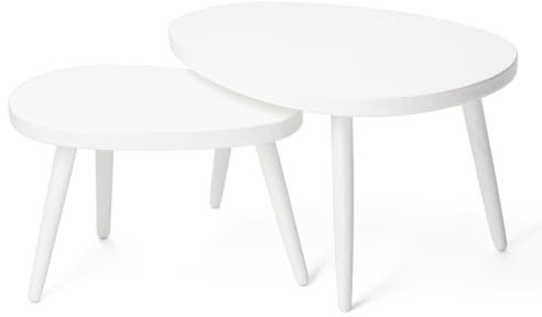 Odoria Puppenhaus Couchtisch Tisch Miniatur: 1/12 Maßstab Beistelltisch Weiß für Wichtel Modern Wohnzimmer - Mini Mitteltisch Oval Möbel Holz
